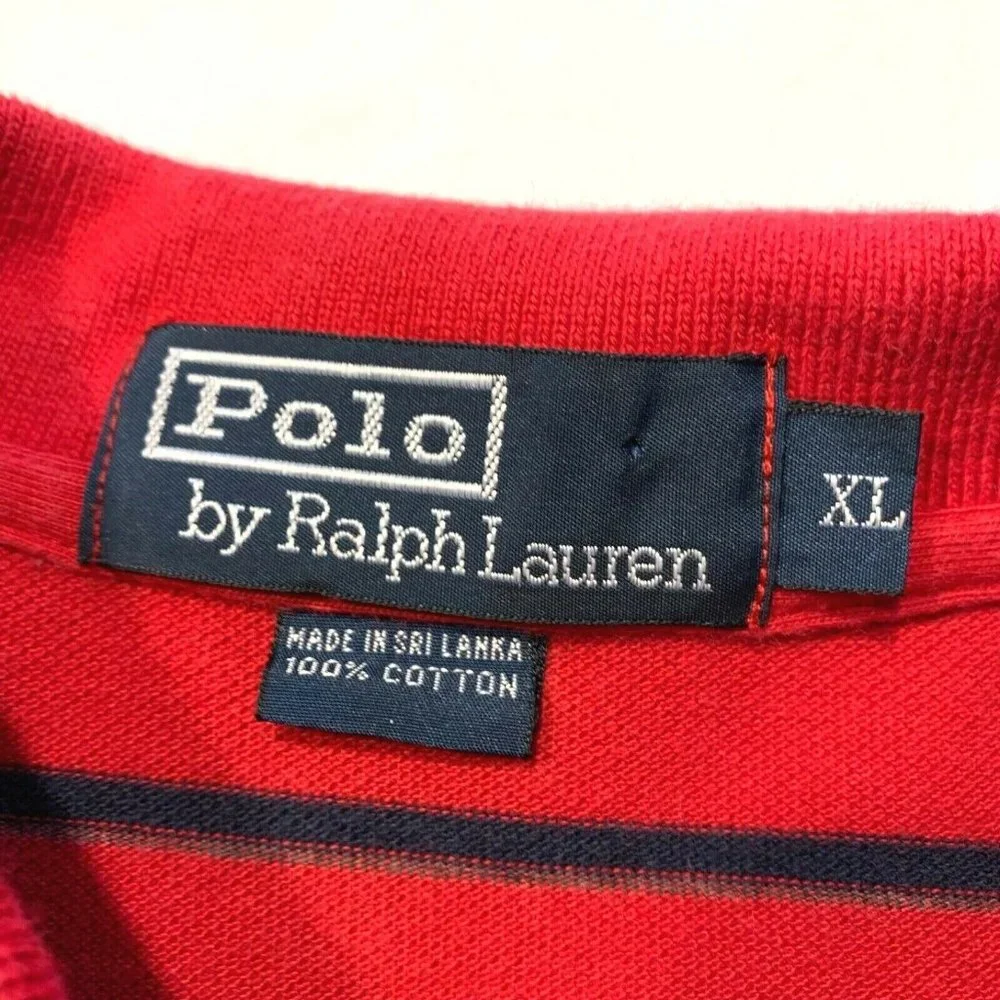 Vintage Polo Ralph Lauren Polo Shirt Long Sleeve Striped Red Black Pony XL EUC‎